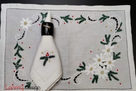 Christmas placemat & Napkin set-Bouquet embroidery